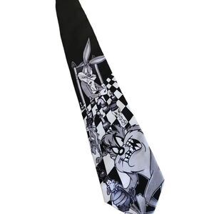 Vintage Looney tunes BUGS BUNNY Black and gray 100%Silk tie